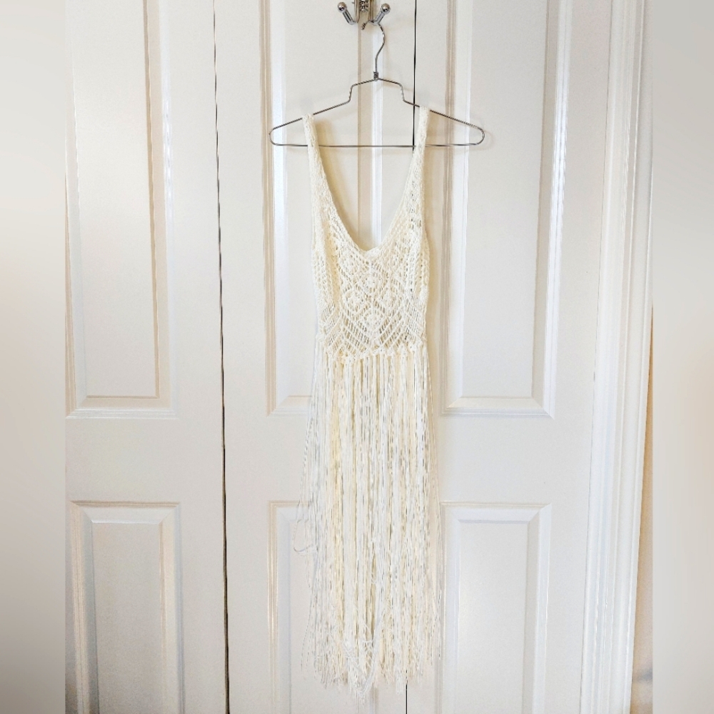 NWT Fringe Boho Festival Crochet‎ Top or Swim Cover Size Small Hippie 70s Style